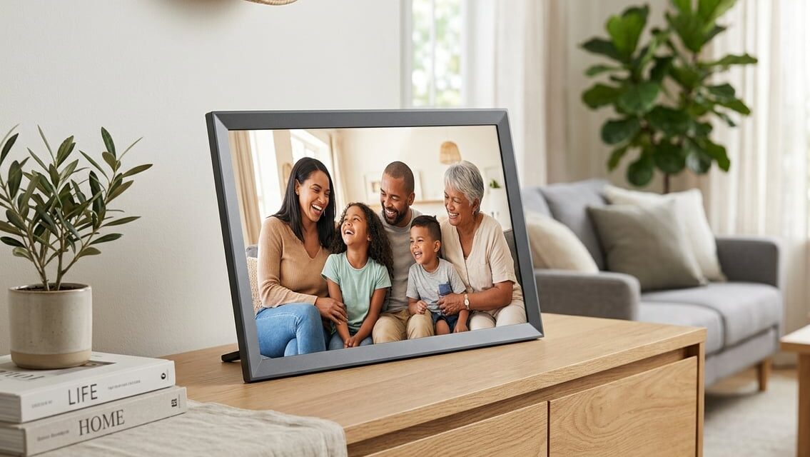 Digital fotoramme på 15 tommer – stor skærm til familiens billeder