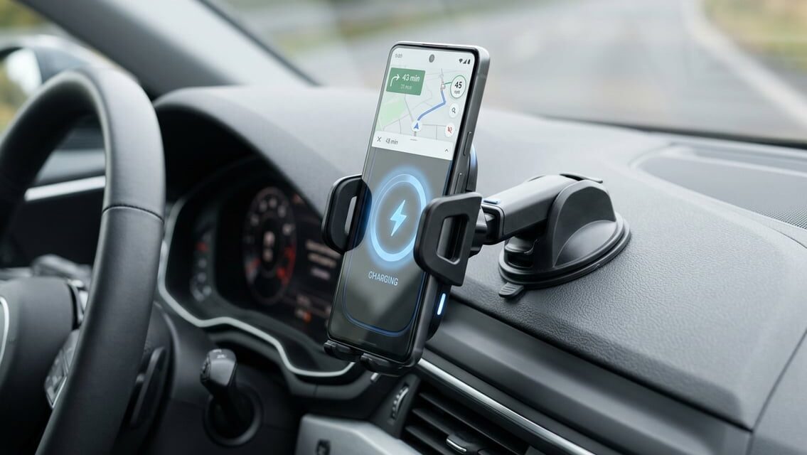 Mobilholder med trådløs opladning – to bilgadgets i én